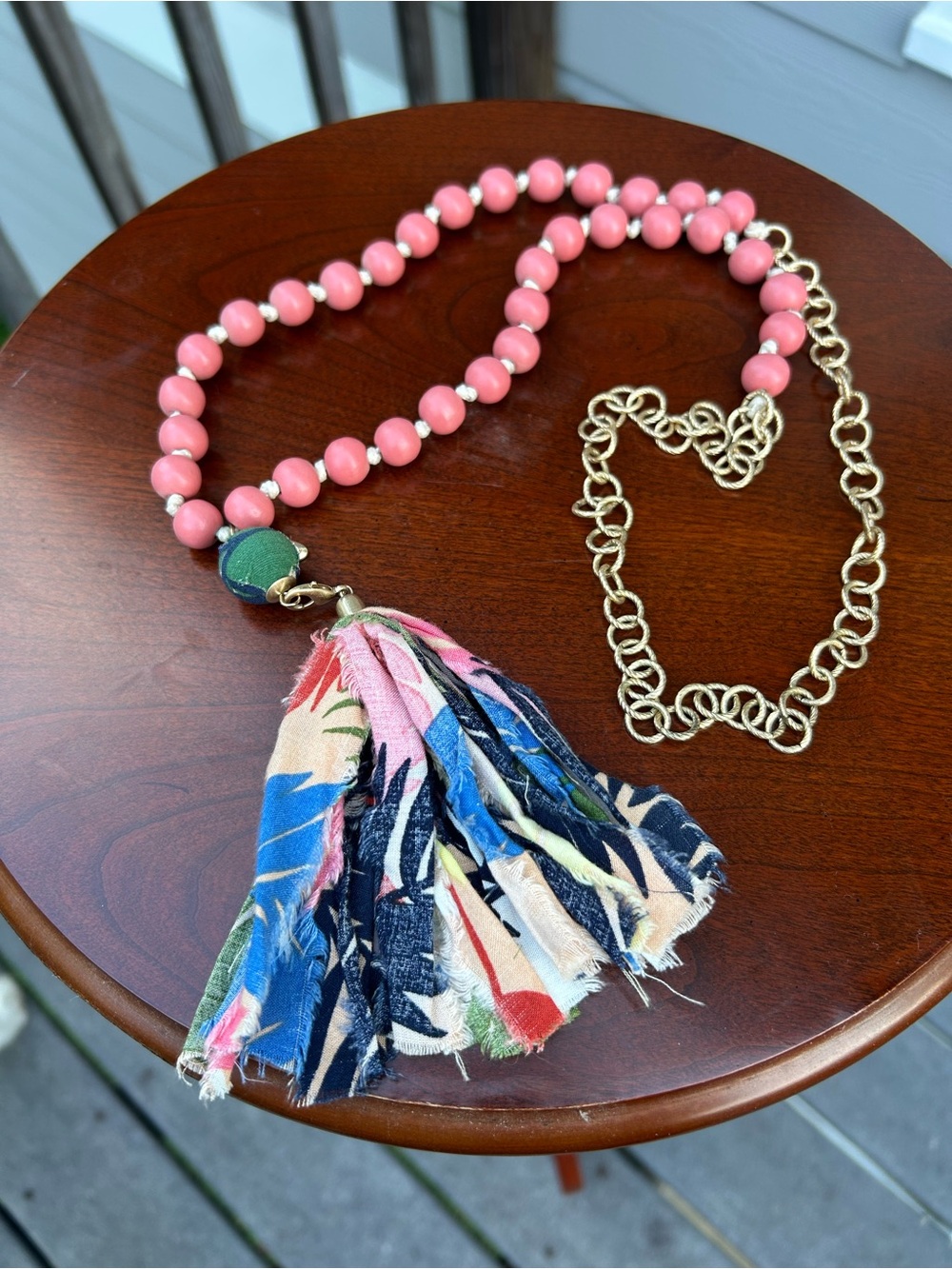 Pink Beaded Tassel Statement Necklace - Women Accessories